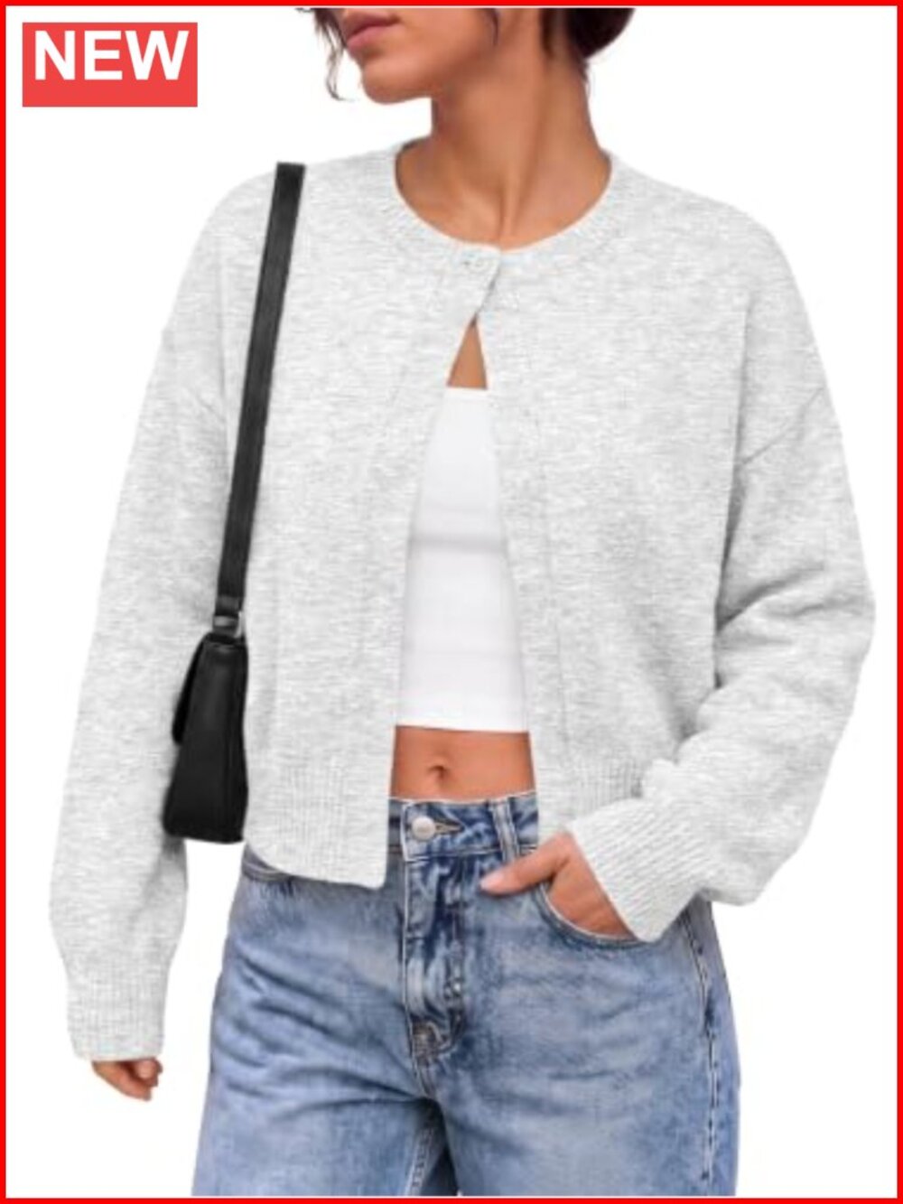 Womens Cropped Cardigan Lightweight Cloud-Knit Single Button Sweater